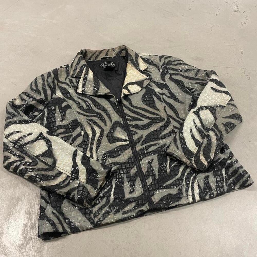 vintage y2k zebra print leather jacket